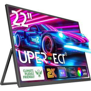 UPERFECT 22인치 2K 휴대용 모니터(VESA 포함) 및 180 조절 가능 스탠드, 2560 * 1440 QHD 프리싱크 IPS HDR 대형 게이밍 디스플레이, 노트북 스위치 폰용 USB C HDMI 트래블 세컨드 모니터