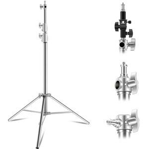 웰메이킹 스테인리스 스틸 사진 조명 스탠드 9.2피트 /280cm.1 /4 u201Dto3 /8 u201D 나사 어댑터 및 스트로브, 비디오 라이트, 링 모노라이트용 틸트 스위블 마운트가 있는 스프링 쿠션 헤비 듀티 삼각대