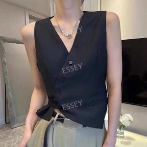 숏 정장 조끼 레이어드 민소매 나시 단추형 코트