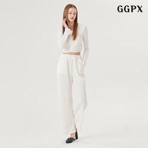 [GGPX]러블리 골지 셔링 크롭 후드 밴딩 팬츠 셋업 (GOAOW001D)