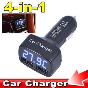 호환 차량용 충전기 듀얼 USB 전원 어댑터 LCD 디스플레이 온도 전압 전류 계량기 테스터 12V-24V 3.1A 4 i