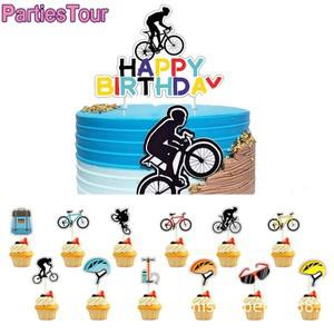 자전거 케이크 토퍼 생일 축하 장식 스포츠 테마 토퍼를위한 컵케익 남자 또는 소년의 파티 용품