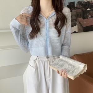 여성 레이어드 크롭 시스루 집업 후드 가디건 CHA-WCD-20364-스카이블루