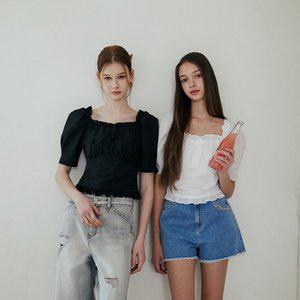 [에고이스트](강남점)[BLUE LABEL] 스퀘어넥 러플 볼륨 블라우스 (ER2OBL03)