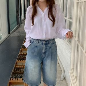 [빼빼] [자체제작] 원턱 버뮤다 데님 하프 반바지