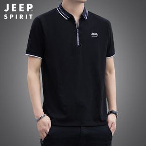 JEEP SPIRIT 여름 남성 반팔 티셔츠 루즈핏 반집업 남성티셔츠