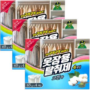 산도깨비 옷장용 탈취제 코튼 4개입 x 3개 옷장 냄새 제거 방향 탈취