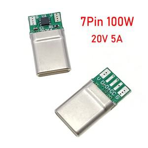 USB 3.1 C타입 커넥터 수 리셉터클 어댑터, 납땜 와이어 케이블, 20V 5A 고전류 지지대 PCB 보드, 7 핀 PD1