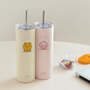 카카오프렌즈 슬림 스텐 텀블러 600ml 라이언 어피치 빨대컵 보온보냉 리유저블 투고 대용량
