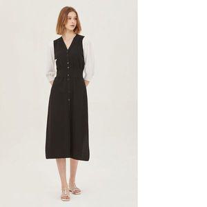 [하프클럽/]SISLEY  슬리브 배색 롱 원피스 SAKOC1331 BK