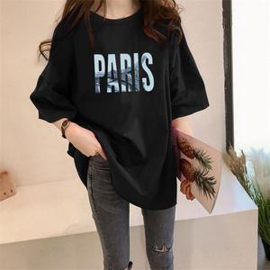 [체리캣] PARIS 프린팅 롱티셔츠 오버핏 반팔 T-29