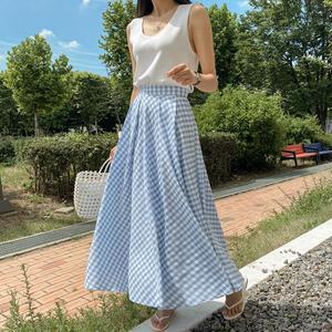 [시크릿라벨] 플레어핀턱체크롱스커트