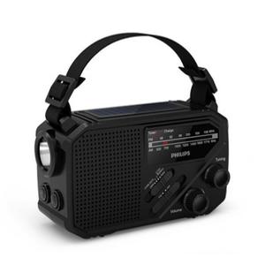 필립스 고감도 FM/AM-라디오 충전-건전지 사용 SOS-재난대비 손전등-플래시 간편휴대 캠핑 낚시 접이식-안테나-태양열충전-