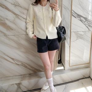 [다잇템] 여자 봄하객 진주 큐빅 U넥 가디건