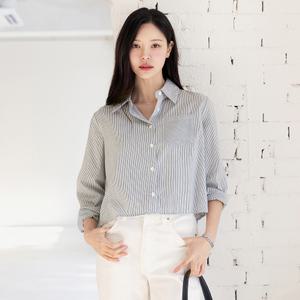 [시크라인] (~XXL까지) 다인 원포켓 스트라이프 크롭 셔츠 봄 가을 데일리 일상 캐쥬얼 출근룩 빅사이즈