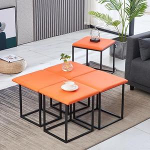 사각스툴 5in1 45x45x46cm 오렌지 큐브 인조가죽