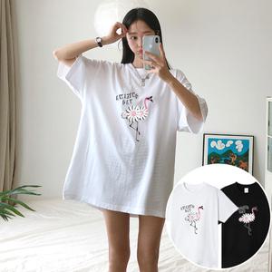 홍학 박스 여성 오버핏 반팔 티셔츠 (2컬러) 박스티 빅사이즈