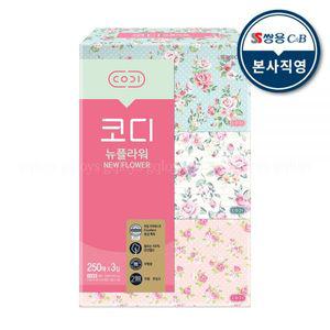 CODI 코디 뉴플라워 미용티슈 250매 x 3입 1팩