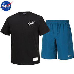 [NASA] 나사 남녀공용 반팔티+우븐 5부 반바지 세트 N-161UBK+N-055PGB 남자 여성 티셔츠 여름바지