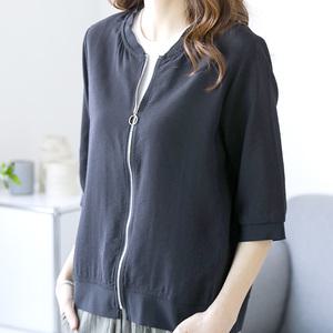 여성 인견 7부 에어 블루종 집업 자켓  우븐 인견 시원한 쿨 여름 점퍼 얇은 에어컨섬유 여자 바람막이 잠바