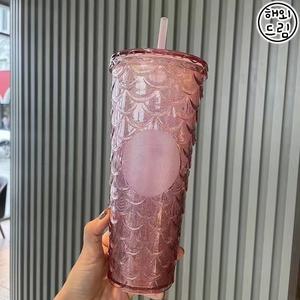 스타벅스 머메이드컵 신상품 그라데이션 파우더 입체 엠보싱 대용량 플라스틱 가벼운 빨대컵