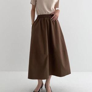 여자 바스락 플레어 브라운 박시 절개 밴딩 롱스커트
