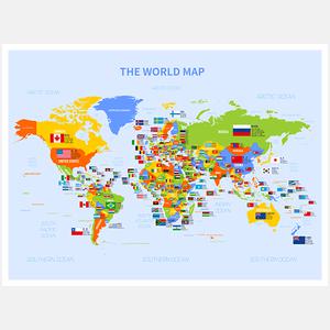 세계지도 THE World map 행정별 국기 중size 코팅형 150cm x 110cm