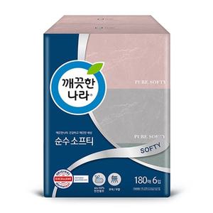 (180매 6개입) 깨끗한나라 순수소프티 미용티슈/티슈/각티슈/사각/화장지/뽑아쓰는/각화장지/미용/다용도