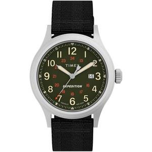 타이멕스 timex 남성 익스페디션 노스 시에라 40mm 시계 - 블랙 스트랩 그린 다이얼 실버 톤 케이스