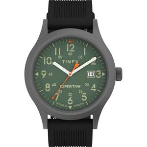 타이멕스 timex 남성 익스페디션 스카우트 40mm 시계 u2013 블랙 케이스 & 올리브 가죽 슬립 스루 스트랩 다이얼