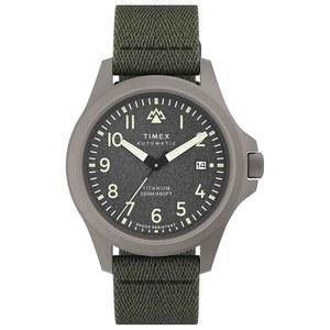 타이멕스 timex 남성 탐험대 노스 티타늄 자동 41mm 시계 - 그린 스트랩 그레이 다이얼 티타늄 케이스