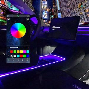 자동차 조명용품 센터 콘솔 대시보드 풋 웰 LED 스트립 라이트 앱 제어 인테리어 네온 조명 호환 모델 3 Y