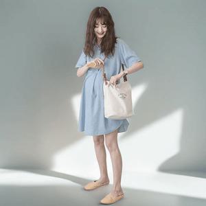 임산부 줄무늬 원피스 여름 루즈핏 셔츠 순면 상의 수유가능