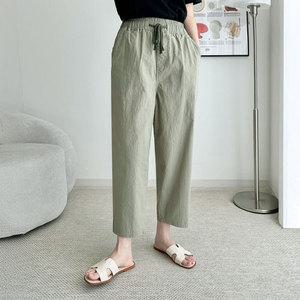 린넨코튼 스판 밴딩 9부 배기바지