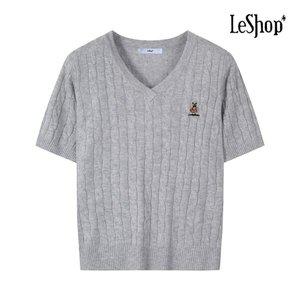 [르샵] 곰돌이 자수 케이블 V넥 니트 (BP4KP008A)