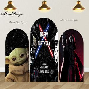 HEROCROSS 스타워즈 아치 사진 배경 베이비 샤워 장식, 어린이 생일 파티 아치 커버, 양면 사진 소품
