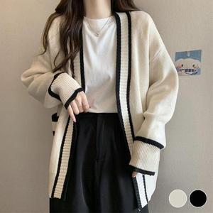 [셀러허브]노버튼 주머데일리니 카라 배색 두툼한 니트 롱 가디건 (S31590045)