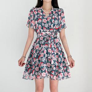금찌 리브 플라워 쉬폰 원피스 TS5904D G