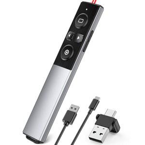 무선 프레젠테이션 클리커, 파워포인트 프레젠테이션용 2-in-1 USB 타입 C 충전식 리모컨, 키노트/PPT/Mac/PC/노트북용 슬라이드 어드밴스터