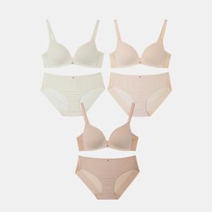 [Wonderbra] [스킨팔레트] 아쿠아 V넥 노와이어 브라팬티 6종세트 크림 크림베