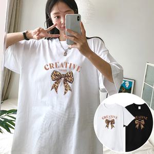 호피리본 박스 여성 오버핏 반팔 티셔츠 (2컬러) 박스티 빅사이즈