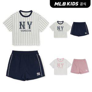 [MLB키즈 공식] 25SS 바시티 여아 스트라이프 티셔츠 세트 (2color) 7FS1V1153