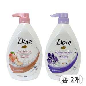 도브 바디워시 2종 화이트피치1000&라벤더1000ml x각1개(총2개) 복숭아향 저자극 대용량