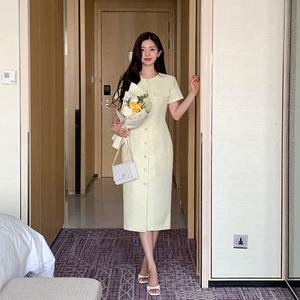 (백화점납품/브랜드공정/격식룩) 모디프 포켓 버튼 트위드 H라인 롱 반팔 원피스 여름 썸머 op16035