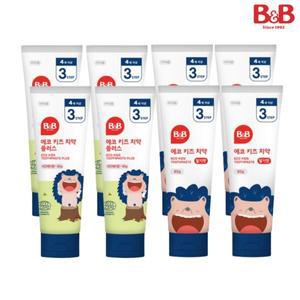 비앤비 에코키즈치약 갤형 라즈베리 80g 4입+딸기 4입 (4세이상)_K148