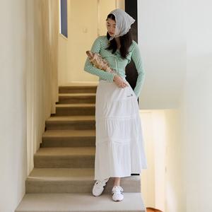 밴딩 핀턱 티어드 스커트 ER3OSK40