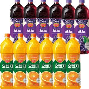 롯데칠성 델몬트 오렌지 1.5L 6입+포도 1.5L 6입 대용량 과일 음료 HN
