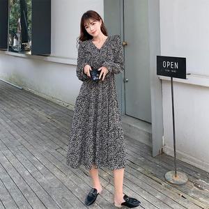 [트렌드스토어] 들판에 핀꽃 러플 프릴 긴팔 쉬폰 롱원피스