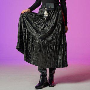 [KOLEAT][레더 ver.] 플레어 캉캉 레이어드 롱스커트 [BLACK] KCL.