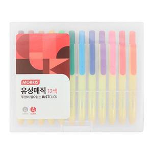 [제이아트])저스트클릭 유성매직S 12색세트펜 매직 유성매직 노크식매직 컬